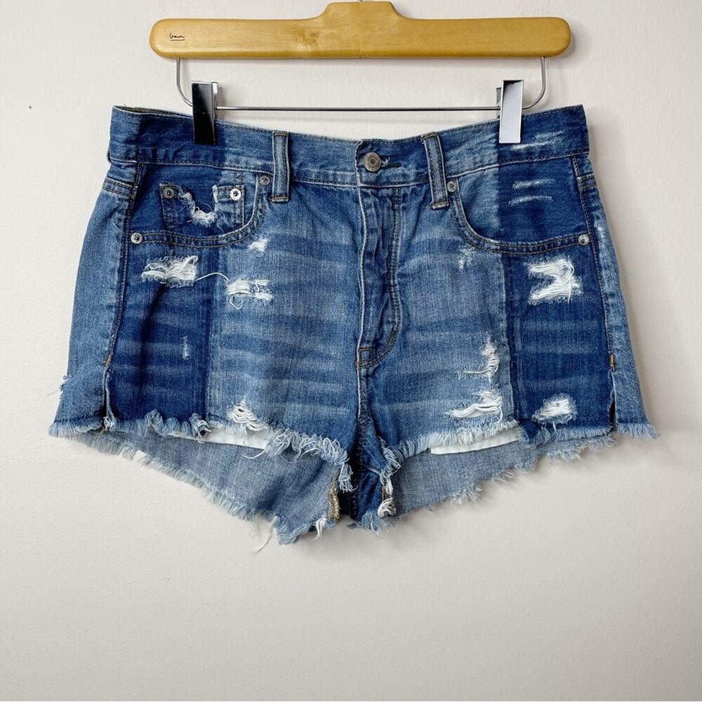 American Eagle Two Tone vintage Hi Rise Ripped Festival Cutoffs Jean shorts 8